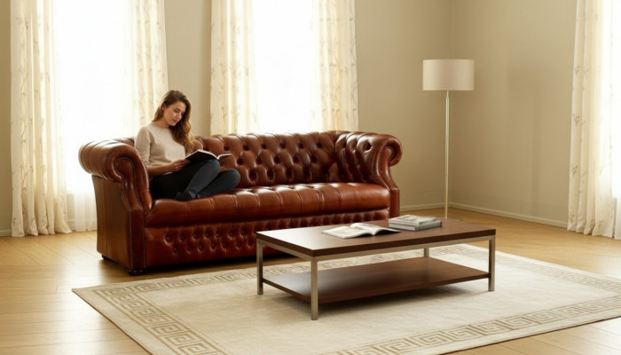 Bruine Chesterfield driezits Designer Bank Stijlvolle Bankstel