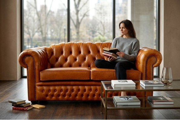 Chesterfield Bank Bankstel Bekleding Stof Leer Bankstellen Bruine Set 3-Zitter