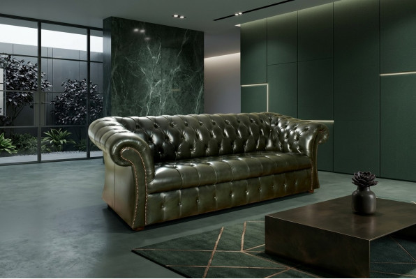 Groene Chesterfield 3-zits Designer Luxe Driezitsbank