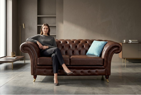 Chesterfield Herenclubbank Sofa Leren Bekleding 2-Zits Bruin NIEUW jvmoebel ®