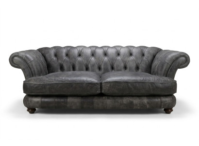 Chesterfield Big Xxl Bank % Leder Zwart 3-Zits Vintage Stijl