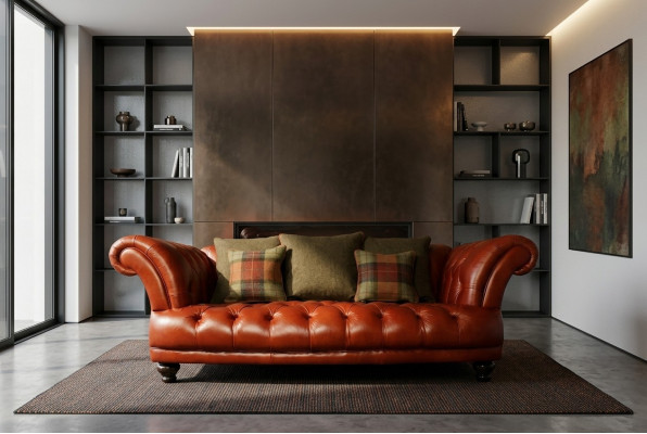 Bruin lederen Chesterfield bank bank stof bankstel 3 zits Nieuw