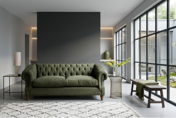 Groene gestoffeerde Chesterfield driezits Designer Luxe 3-zitsbank