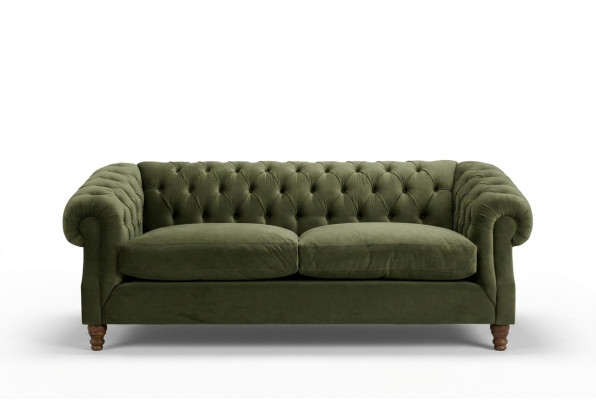 Groene gestoffeerde Chesterfield driezits Designer Luxe 3-zitsbank