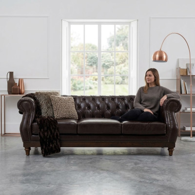Chesterfield ontwerper bruine 3-zits luxe woonkamerbank