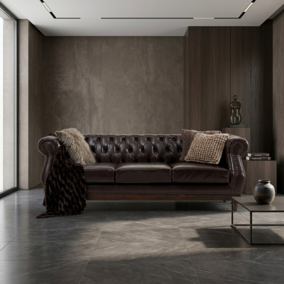 Chesterfield ontwerper bruine 3-zits luxe woonkamerbank