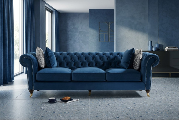 Blauw Chesterfield Bank Luxe Woonkamer Bank Stoffen Bankstel