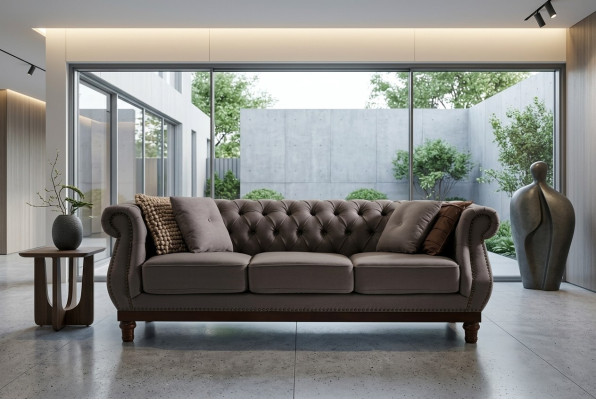 Grijze Chesterfield bank bank bekleding stoffen bank designer 3-zits