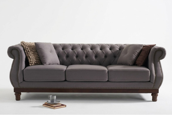 Grijze Chesterfield bank bank bekleding stoffen bank designer 3-zits