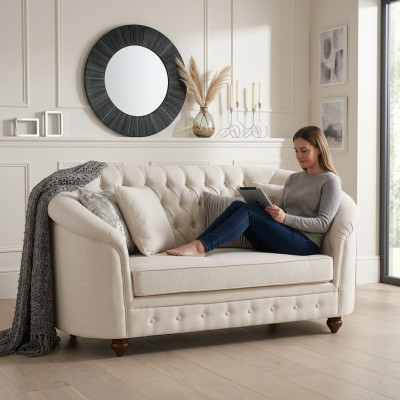 Klassieke Textiel Bank - Beige Chesterfield Stoffen Sofa 2 Zits Nieuw jvmoebel ®