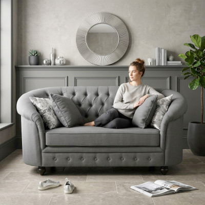 Klassieke Textielbank - Grijze Chesterfield-stoffen 2-zitsbank Nieuw jvmoebel ®