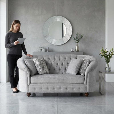 jvmoebel ® - Landhuis Designer Bank - Chesterfield Textiel Sofa Grijs Stof Nieuw