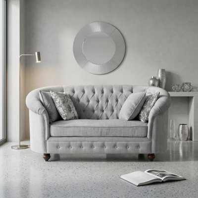 jvmoebel ® - Landhuis Designer Bank - Chesterfield Textiel Sofa Grijs Stof Nieuw