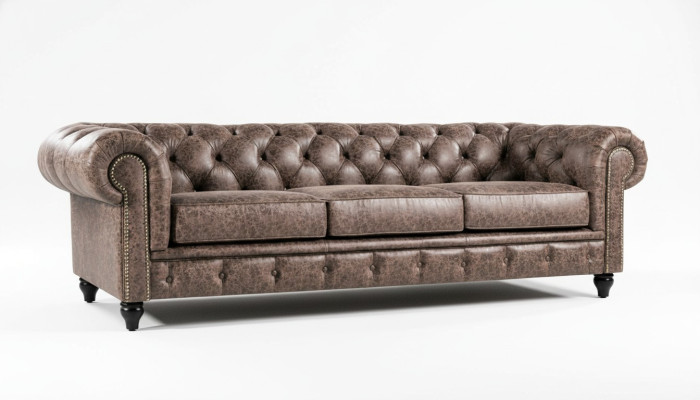 Mens Club Chesterfield Sofa Bank Leder Bekleding Driezitter Bruin NIEUW