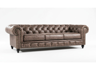 Mens Club Chesterfield Sofa Bank Leder Bekleding Driezitter Bruin NIEUW
