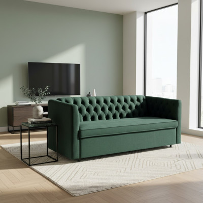 Amerikaanse stijl Chesterfield bank bank lederen bekleding driezits groen.