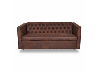 Amerikaanse stijl Chesterfield bankstel van leer in bruin, driezitsbank.