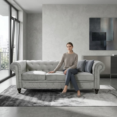 Grijze Chesterfield 3-zits luxe woonkamerbank designer bankstel