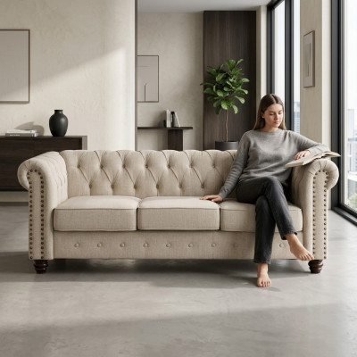 Chesterfield Sofa Bank Bekleding Stof Leder Banken Bekleding Suite 3 Zitplaatsen