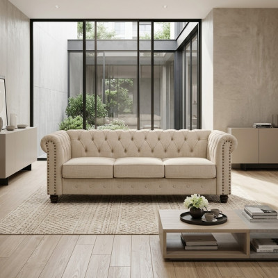 Chesterfield Sofa Bank Bekleding Stof Leder Banken Bekleding Suite 3 Zitplaatsen