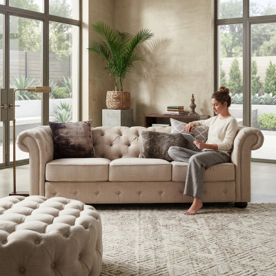 Landhuis stijl meubelen - Chesterfield bankstel 3+2 set stof