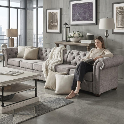 Chesterfield woonkamer gestoffeerde meubels bank bank vijfzitter textiel  Chesterfield woonkamer gestoffeerde meubels bank bank vijfzitter textiel