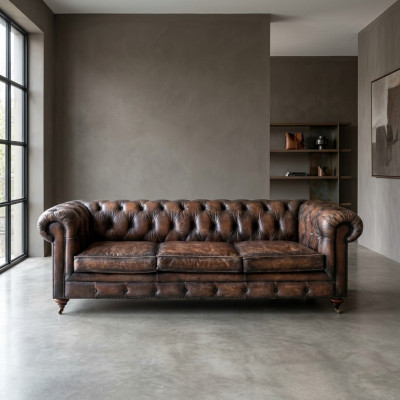 Bruine Chesterfield 3-zits leren bank Engelse stijl meubels