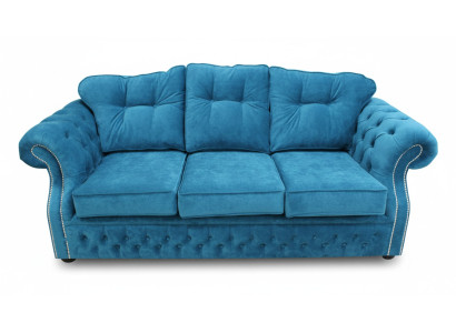 Blauwe Chesterfield stoffen bekleding driezits woonkamer bank ontwerp