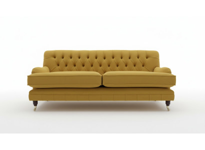 Gele Chesterfield stoffen bekleding driezits woonkamer bank ontwerp