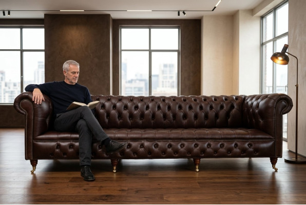 Bruine Chesterfield 4-zits Klassieke Luxe Barok Rococo Bank.