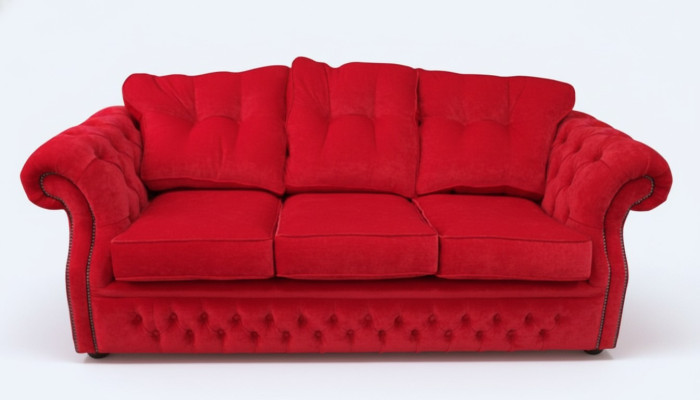 Rood Chesterfield stoffen gestoffeerde driezits woonkamerbankontwerp