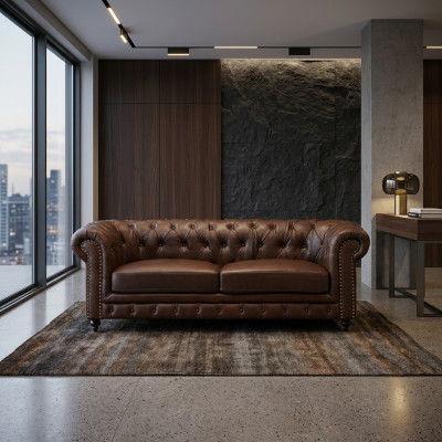 Chesterfield 3-zits Klassieke Luxe Barok Rococo Sofa Textiel Lederen Bank Nieuw