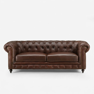 Chesterfield 3-zits Klassieke Luxe Barok Rococo Sofa Textiel Lederen Bank Nieuw