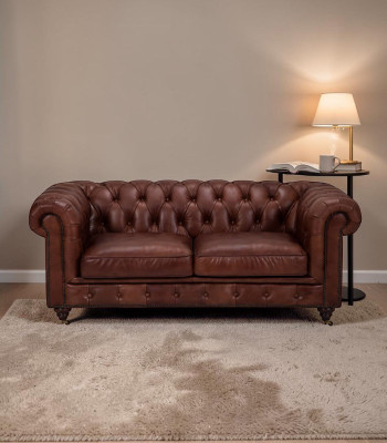 Chesterfield 2-zits Klassieke Luxe Barok Rokoko Sofa Bruin Leren Bank Nieuw
