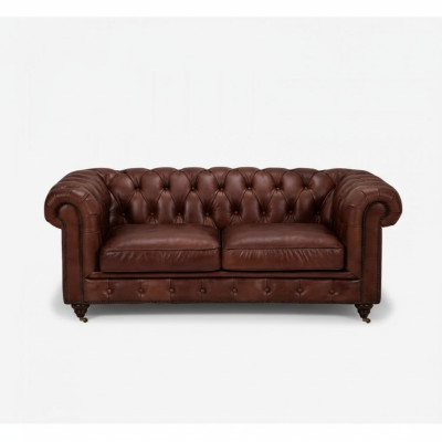 Chesterfield 2-zits Klassieke Luxe Barok Rokoko Sofa Bruin Leren Bank Nieuw