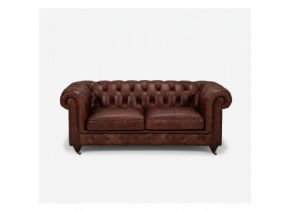 Chesterfield 2-zits Klassieke Luxe Barok Rokoko Sofa Bruin Leren Bank Nieuw