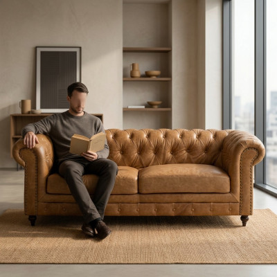 Chesterfield 3-Zits Klassieke Luxe Barokke Rococo Bank Textiel Leren Sofa