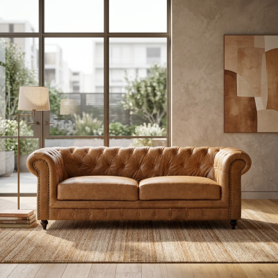 Chesterfield 3-Zits Klassieke Luxe Barokke Rococo Bank Textiel Leren Sofa