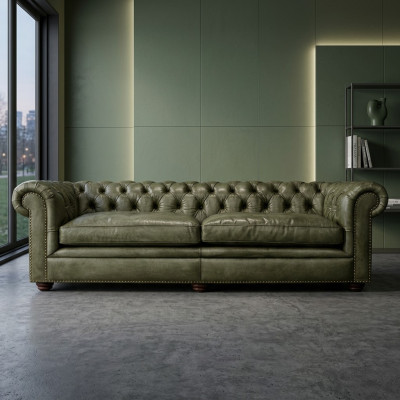 Elegante woonkamer bank vierzits Chesterfield leer stof banken bank nieuw.
