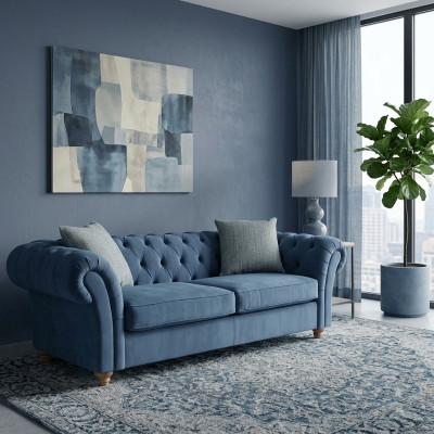 jvmoebel ® Lederen Sofa Bank - Design Bekleding Tweezits Bankstel Blauw Nieuw