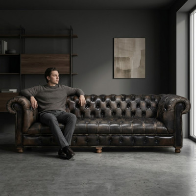 Klassieke Chesterfield bank Zwart Engelse woonkamerbanken