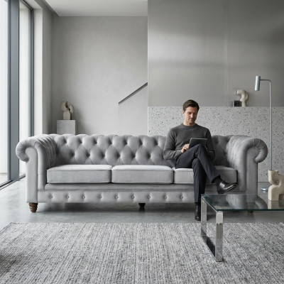 Chesterfield 5-zits klassieke luxe bankstel textiel lederen bank zilveren bankstellen