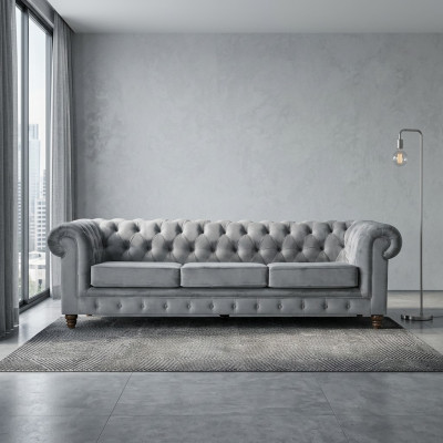 Chesterfield 5-zits klassieke luxe bankstel textiel lederen bank zilveren bankstellen