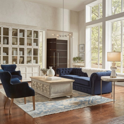 Klassieke woonkamerbank - Blauwe Chesterfield stoffen 3-zitsbank jvmoebel ®