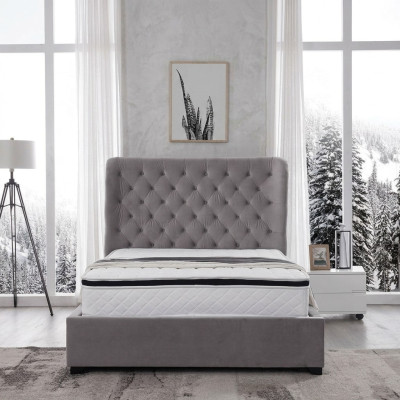 Luxe grijs designer tweepersoonsbed gestoffeerde bedden