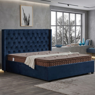 Koninklijk blauwe slaapkamer bed gestoffeerde tweepersoonsbedden Chesterfield ontwerp