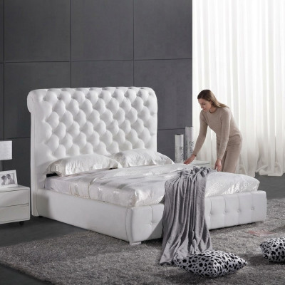 Klassieke slaapkamerbed 160x200 cm leer textiel Chesterfield hotelbedden.