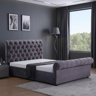 Ontwerp Chesterfield Bed Textiel Lederen Hotelbedden Slaapkamer Nieuw Fluweel Bekleding