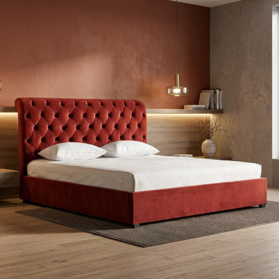 Koninklijk rood slaapkamer Chesterfield tweepersoons bed gestoffeerde bedden luxe ontwerp