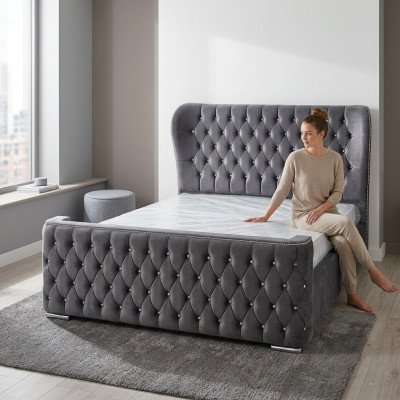 Chesterfield Hotel Dubbel Leren Bed Slaapkamer Gestoffeerde Luxe Bedden 160x200cm